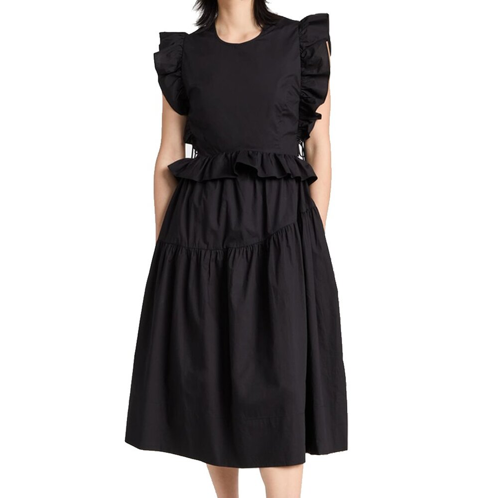Allina Liu Camille Lace Up Cotton Midi Dress